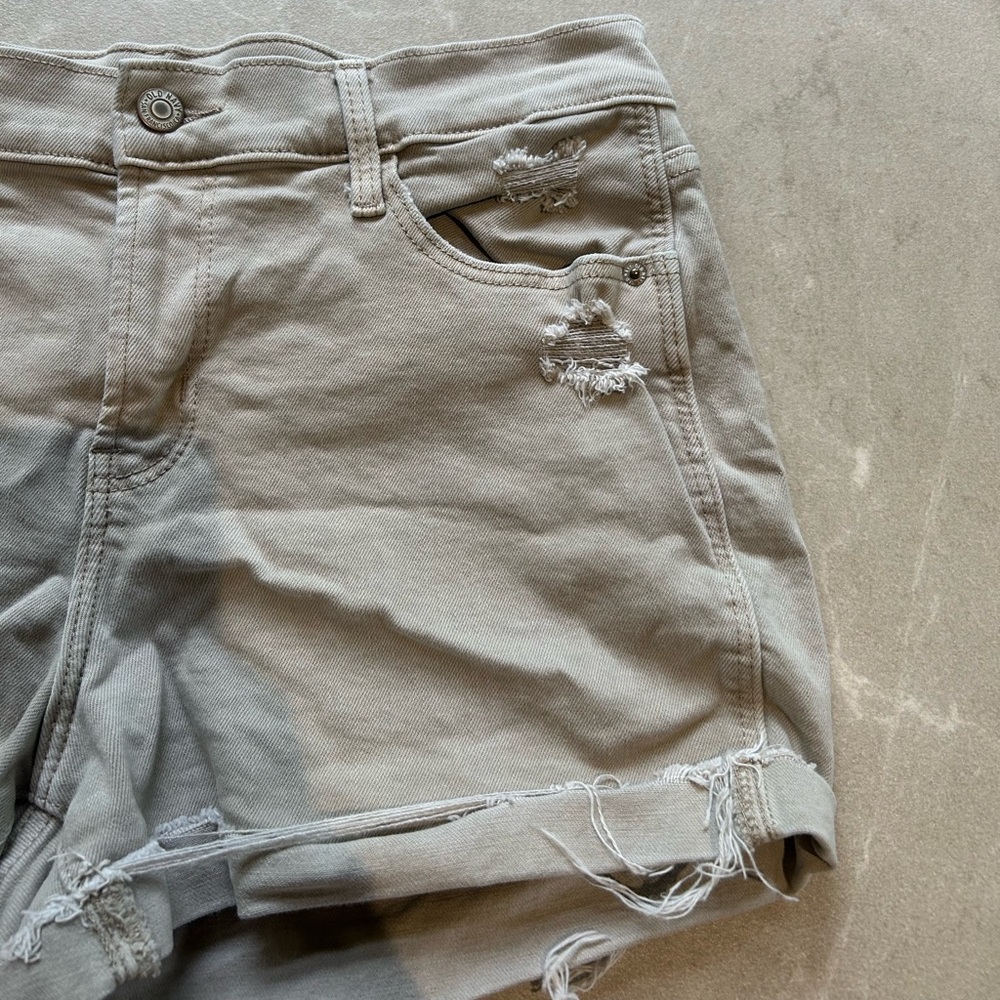 Distressed Mid Rise Boyfriend Gray Jean Shorts - Picture 3 of 8